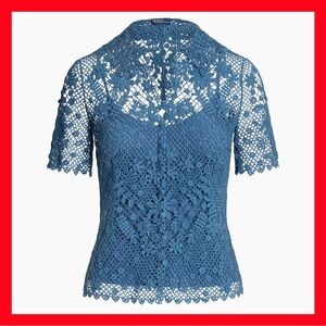 $398 Polo Ralph Lauren Floral Cotton Lace Blouse Blue Blouse Women's Size M